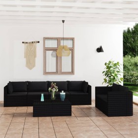 7-teiliges Gartenmöbel-Set und schwarze synthetische Rattankissen von vidaXL, Gartensets - Ref: Foro24-3059501, Preis: 667,35...