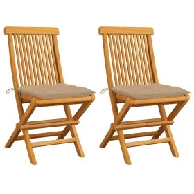 Garden chairs 2 units teak wood with beige cushions by vidaXL, Garden chairs - Ref: Foro24-3062478, Price: 144,63 €, Discount: %