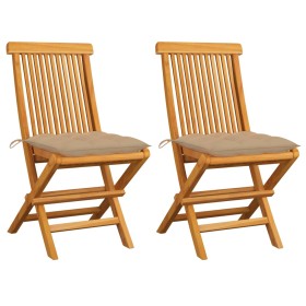 Gartenstühle 2 Einheiten aus Teakholz mit beigen Kissen von vidaXL, Gartenstühle - Ref: Foro24-3062478, Preis: 142,62 €, Raba...