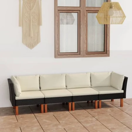 4-seater garden sofa with black synthetic rattan cushions by vidaXL, Garden sets - Ref: Foro24-3059730, Price: 293,43 €, Disc...
