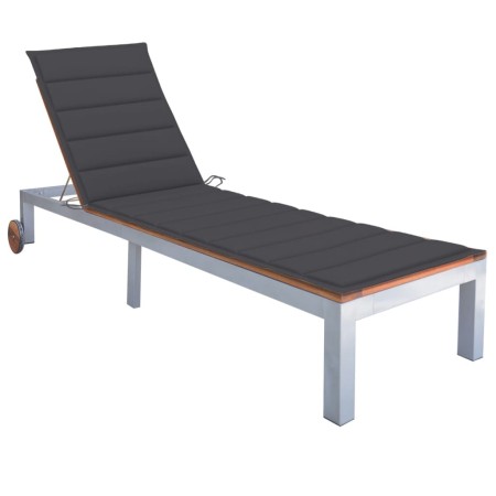 Liege mit Kissen aus massivem Akazienholz und verzinktem Stahl von vidaXL, Liegen - Ref: Foro24-3061542, Preis: 281,77 €, Rab...
