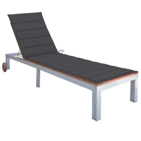Tumbona con cojín madera maciza de acacia y acero galvanizado de vidaXL, Tumbonas - Ref: Foro24-3061542, Precio: 270,50 €, De...