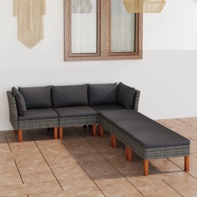 Set de muebles de jardín 6 pzas y cojines ratán sintético gris