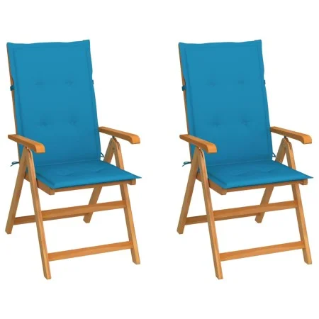 Gartenstühle 2 Stück mit blauen Kissen aus massivem Teakholz von vidaXL, Gartenstühle - Ref: Foro24-3062380, Preis: 273,02 €,...
