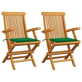 Gartenstühle 2 Stück aus massivem Teakholz mit grünen Kissen von vidaXL, Gartenstühle - Ref: Foro24-3062492, Preis: 181,00 €,...
