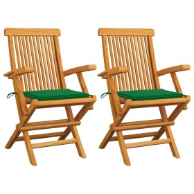 Gartenstühle 2 Stück aus massivem Teakholz mit grünen Kissen von vidaXL, Gartenstühle - Ref: Foro24-3062492, Preis: 198,83 €,...