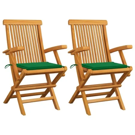 Gartenstühle 2 Stück aus massivem Teakholz mit grünen Kissen von vidaXL, Gartenstühle - Ref: Foro24-3062492, Preis: 183,15 €,...