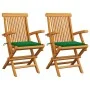 Sillas de jardín 2 uds madera maciza de teca con cojines verdes de vidaXL, Sillas de jardín - Ref: Foro24-3062492, Precio: 18...