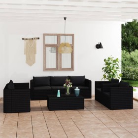 Set de muebles de jardín 9 pzas cojines ratán sintético negro