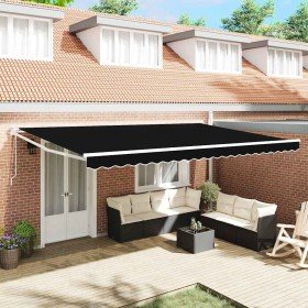 Toldo Retráctil Negro 500 x 300 cm Tela y Metal Toldo Retráctil Negro 500 x 300 cm Tela y Metal