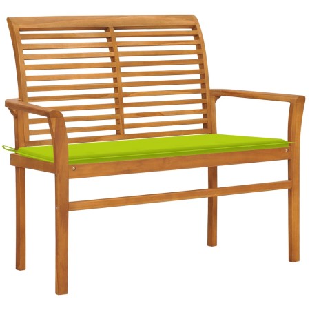 Banco de jardín madera de teca con cojín verde brillante 112 cm de vidaXL, Bancos de jardín - Ref: Foro24-3062660, Precio: 15...