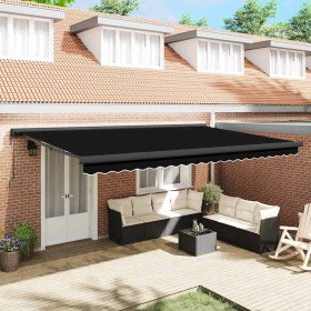 Toldo Retráctil Manual Negro 500 x 300 cm Tela, Metal en Toldos | Comprar online en Foro24