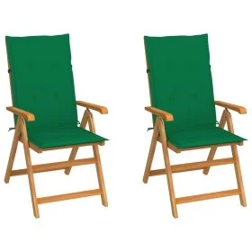 Gartenstühle 2 Stück mit grünen Kissen aus massivem Teakholz von vidaXL, Gartenstühle - Ref: Foro24-3062381, Preis: 273,65 €,...