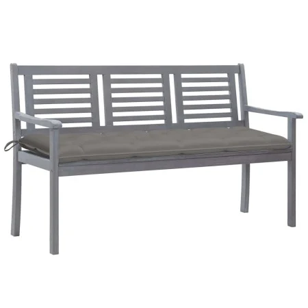 Banco de jardín 3 plazas madera eucalipto gris y cojín 150 cm de vidaXL, Bancos de jardín - Ref: Foro24-3061066, Precio: 217,...