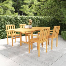 Conjunto de comedor de jardín 5 piezas madera maciza de teca de vidaXL, Conjuntos de jardín - Ref: Foro24-3059599, Precio: 65...