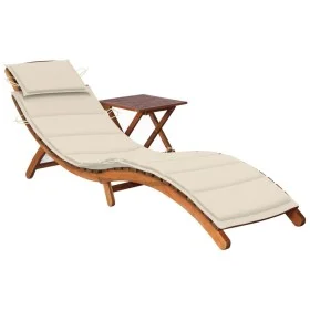 Garden lounger with table and cushion in solid acacia wood by vidaXL, Loungers - Ref: Foro24-3061589, Price: 195,96 €, Discou...
