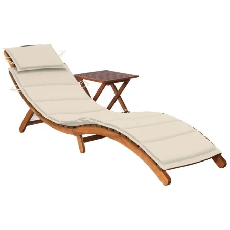 Garden lounger with table and cushion in solid acacia wood by vidaXL, Loungers - Ref: Foro24-3061589, Price: 195,96 €, Discou...