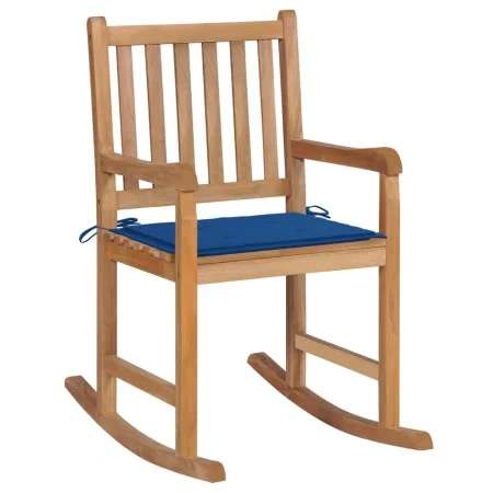 Silla mecedora de madera maciza de teca con cojín azul royal de vidaXL, Sillas de jardín - Ref: Foro24-3062767, Precio: 162,3...