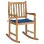 Silla mecedora de madera maciza de teca con cojín azul royal de vidaXL, Sillas de jardín - Ref: Foro24-3062767, Precio: 162,3...
