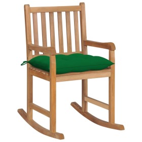 Silla mecedora de madera maciza de teca con cojín verde