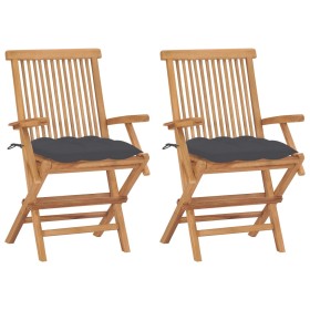 Garden chairs 2 pcs teak wood with anthracite gray cushions by vidaXL, Garden chairs - Ref: Foro24-3062502, Price: 199,72 €, ...