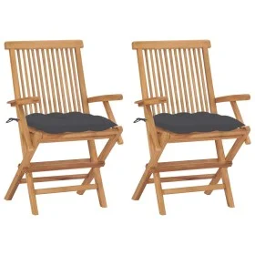 Garden chairs 2 pcs teak wood with anthracite gray cushions by vidaXL, Garden chairs - Ref: Foro24-3062502, Price: 177,16 €, ...