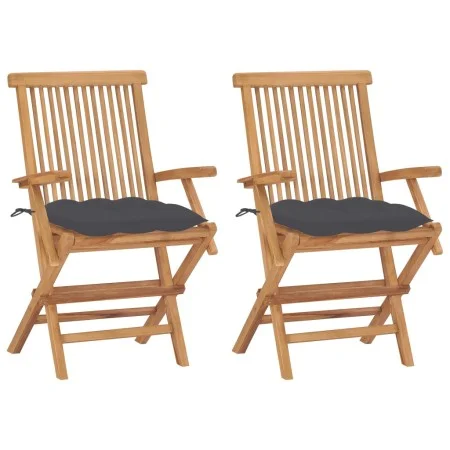 Garden chairs 2 pcs teak wood with anthracite gray cushions by vidaXL, Garden chairs - Ref: Foro24-3062502, Price: 177,16 €, ...