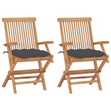 Gartenstühle 2 Stück aus Teakholz mit anthrazitgrauen Kissen von vidaXL, Gartenstühle - Ref: Foro24-3062502, Preis: 199,72 €,...