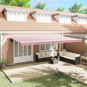 Toldo Retráctil Rojo y Blanco 600 x 300 cm Tela y Metal Toldo Retráctil Rojo y Blanco 600 x 300 cm Tela y Metal