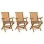 Sillas de jardín 3 uds con cojines grises madera de teca de vidaXL, Sillas de jardín - Ref: Foro24-3062515, Precio: 237,06 €,...