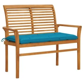 Solid teak wood garden bench with light blue cushion 112 cm by vidaXL, garden benches - Ref: Foro24-3062668, Price: 151,15 €,...