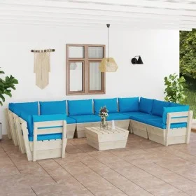 10-piece pallet garden furniture and fir wood cushions by vidaXL, Garden sets - Ref: Foro24-3063628, Price: 801,79 €, Discoun...