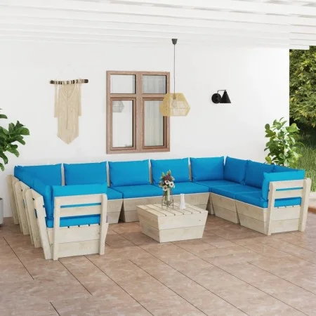 10-piece pallet garden furniture and fir wood cushions by vidaXL, Garden sets - Ref: Foro24-3063628, Price: 886,18 €, Discoun...