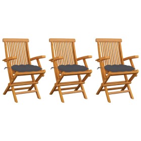 Gartenstühle 3 Stück Teakholz mit anthrazitgrauen Kissen von vidaXL, Gartenstühle - Ref: Foro24-3062529, Preis: 249,42 €, Rab...