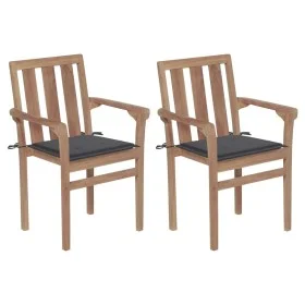 Garden chairs 2 units with anthracite teak wood cushions by vidaXL, Garden chairs - Ref: Foro24-3062208, Price: 261,08 €, Dis...