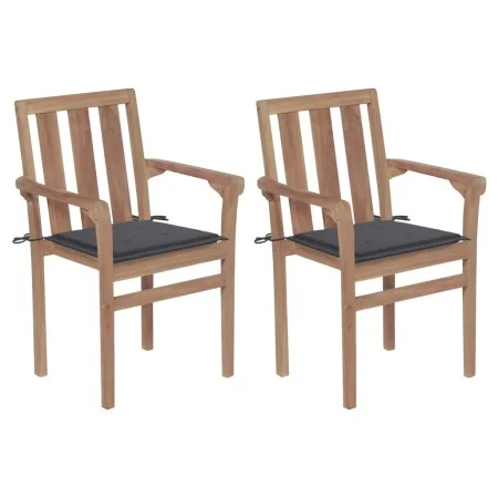 Gartenstühle 2 Einheiten mit anthrazitfarbenen Teakholzkissen von vidaXL, Gartenstühle - Ref: Foro24-3062208, Preis: 261,06 €...