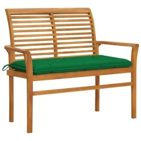 Solid teak wood garden bench with green cushion 112 cm by vidaXL, garden benches - Ref: Foro24-3062669, Price: 148,78 €, Disc...