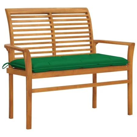 Solid teak wood garden bench with green cushion 112 cm by vidaXL, garden benches - Ref: Foro24-3062669, Price: 148,48 €, Disc...
