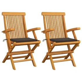Sillas de jardín 2 uds madera teca con cojines gris taupe de vidaXL, Sillas de jardín - Ref: Foro24-3062495, Precio: 187,89 €...