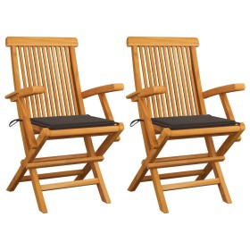Sillas de jardín 2 uds madera teca con cojines gris taupe de vidaXL, Sillas de jardín - Ref: Foro24-3062495, Precio: 202,45 €...