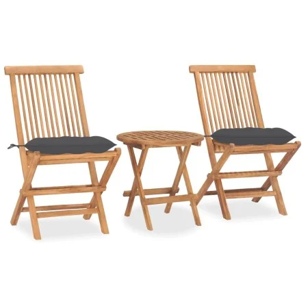 Folding garden dining set 3 pieces teak wood cushions by vidaXL, Garden sets - Ref: Foro24-3063186, Price: 167,65 €, Discount: %