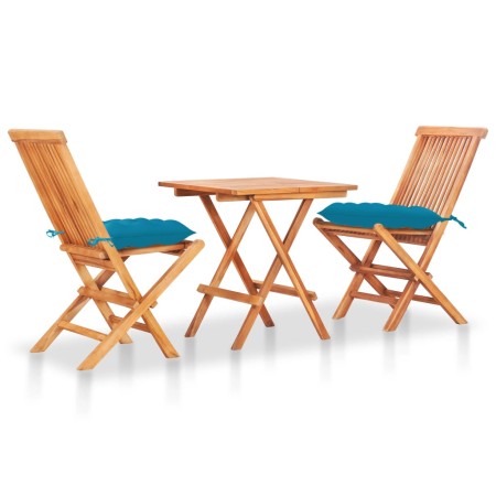 Set de bistró 3 pzas madera maciza de teca y cojines azul claro by vidaXL, Garden sets - Ref: Foro24-3063244, Price: 190,89 €...