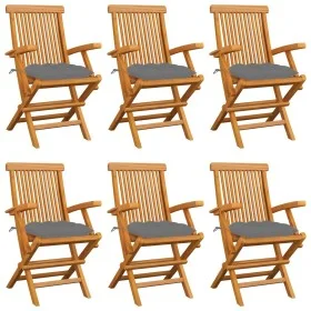 Garden chairs 6 pcs solid teak wood with gray cushions by vidaXL, Garden chairs - Ref: Foro24-3062557, Price: 446,43 €, Disco...