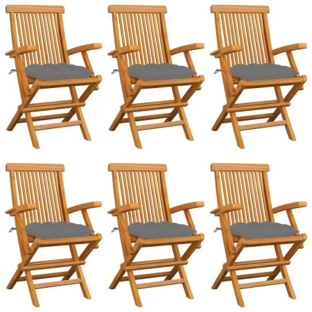 Gartenstühle 6 Stück aus massivem Teakholz mit grauen Kissen von vidaXL, Gartenstühle - Ref: Foro24-3062557, Preis: 452,23 €,...