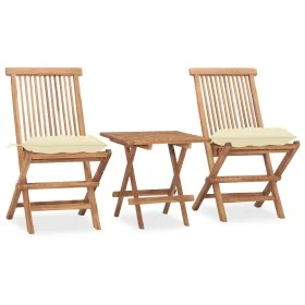 Folding garden dining set 3 pieces teak wood cushions by vidaXL, Garden sets - Ref: Foro24-3063215, Price: 164,29 €, Discount: %