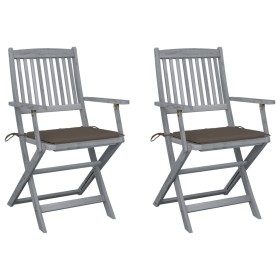 Folding garden chairs 2 pcs cushions solid acacia wood by vidaXL, Garden chairs - Ref: Foro24-3064490, Price: 131,33 €, Disco...