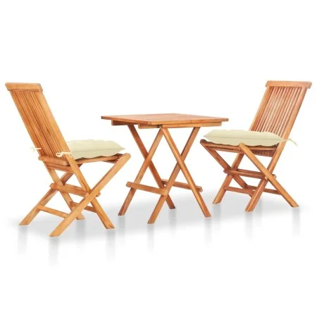 Bistro set 3 pieces solid teak wood and cream white cushions by vidaXL, Garden sets - Ref: Foro24-3063242, Price: 194,77 €, D...