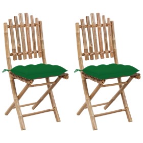 Folding garden chairs with cushions 2 units bamboo by vidaXL, Garden chairs - Ref: Foro24-3064007, Price: 116,68 €, Discount: %