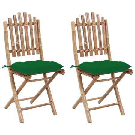 Sillas de jardín plegables con cojines 2 unidades bambú de vidaXL, Sillas de jardín - Ref: Foro24-3064007, Precio: 116,73 €