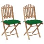 Sillas de jardín plegables con cojines 2 unidades bambú de vidaXL, Sillas de jardín - Ref: Foro24-3064007, Precio: 116,73 €